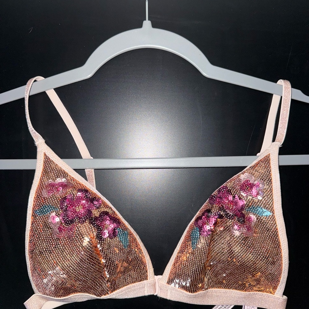 Sequin Embellished Triangle Bralette - Pink